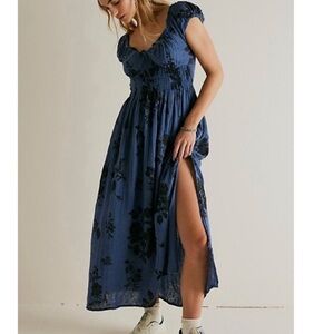 Blue Sweetheart Maxi Dress with Asymmetrical Slit